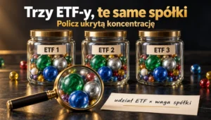 Trzy słoiki z kulkami symbolizującymi spółki